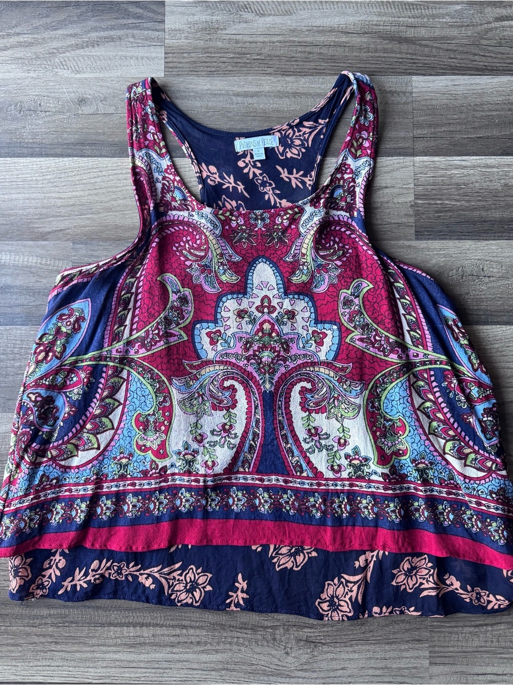 Patrons of Peace Boho Paisley Tank Top - Pink & Navy